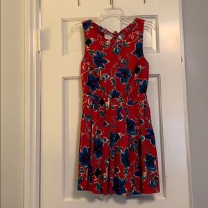 Red floral lattice back dress